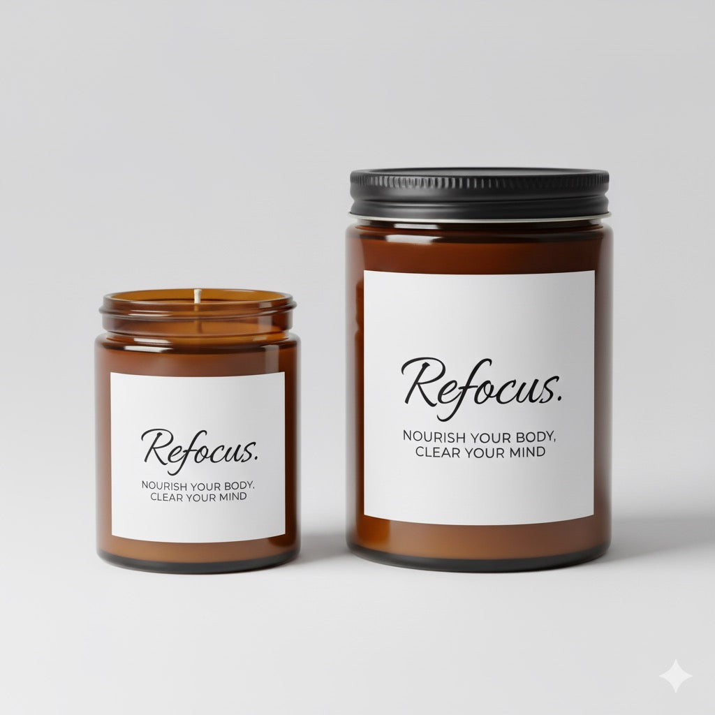 Refocus Premium Scented Soy Candles with Black Lid, (4 and 9oz)