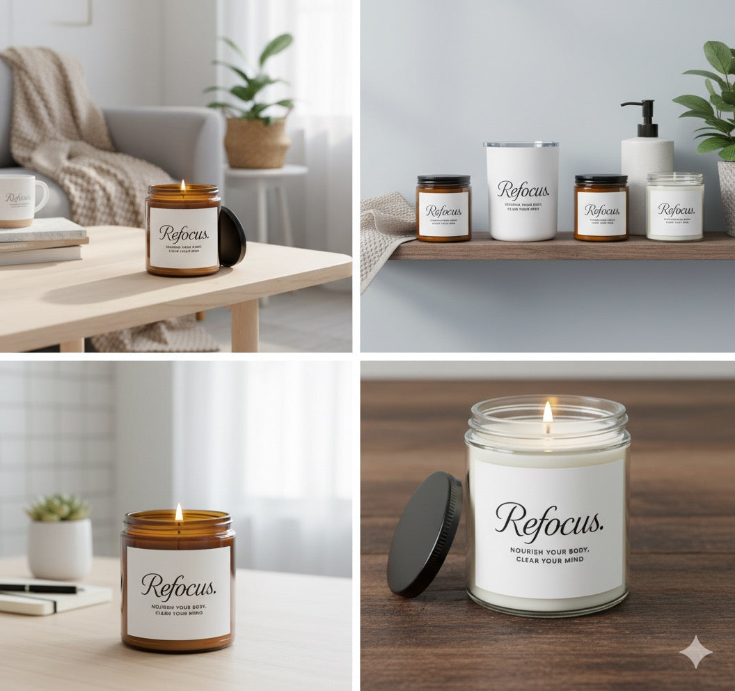 Refocus Premium Scented Soy Candles with Black Lid, (4 and 9oz)