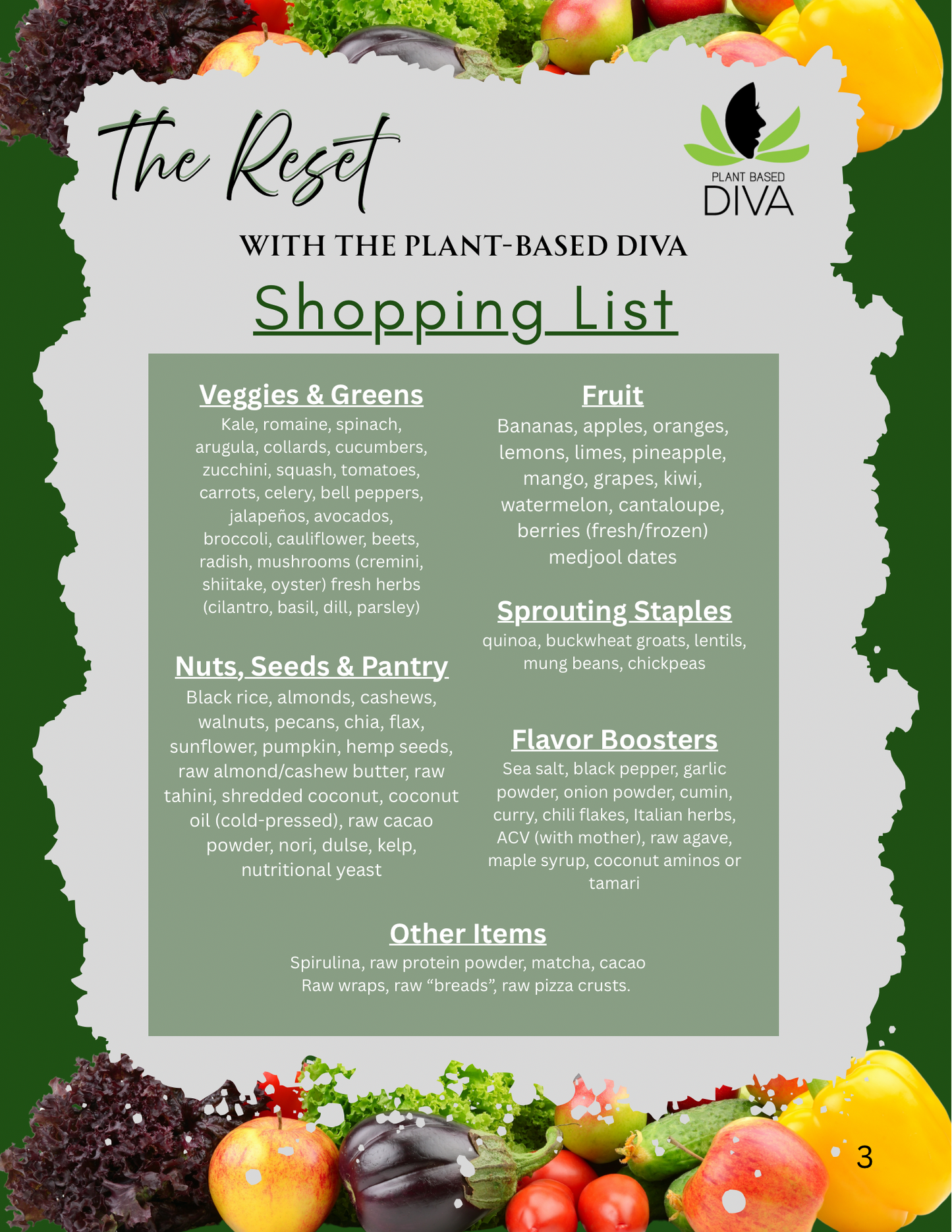 The Reset- 21 Day Raw Vegan Fast Reference Guide