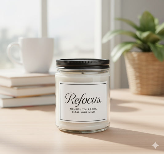 Refocus Premium Scented Soy Candles with Black Lid, (4 and 9oz)